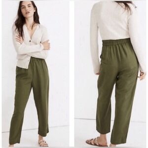 Madewell Huston Pull On Crop Pants Women's M Green Linen Blend Lagenlook Coastal